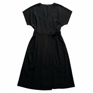 FELICITY‎ & COCO Women’s Black Knit Wrap-Style Midi Dress V-Neck Cap Sleeve XL